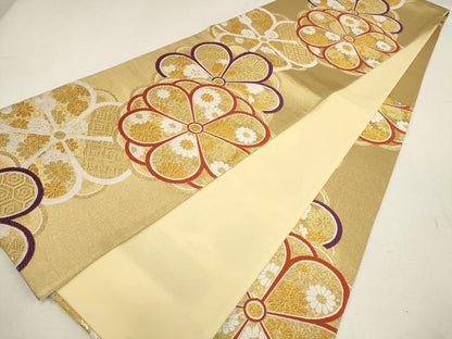 平和屋着物▼六通柄袋帯　吉祥花文　金糸　正絹　逸品　AABE9440wj