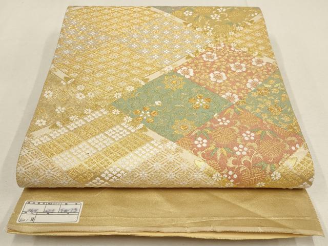 平和屋着物▼六通柄袋帯 花菱文 金糸 正絹 逸品 AABE9462wj