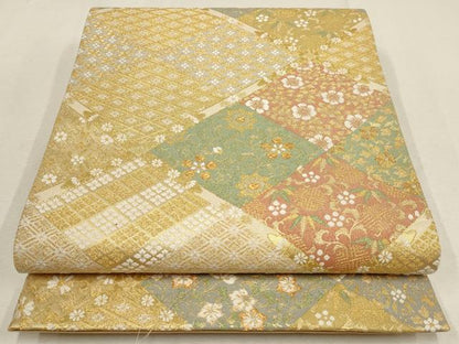 平和屋着物▼六通柄袋帯 花菱文 金糸 正絹 逸品 AABE9462wj