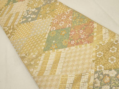 平和屋着物▼六通柄袋帯 花菱文 金糸 正絹 逸品 AABE9462wj