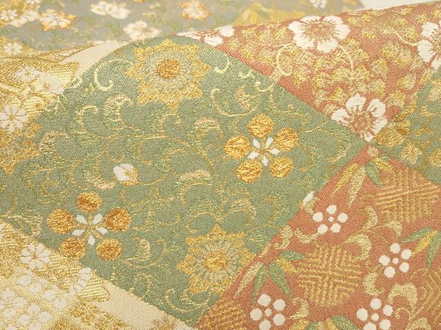 平和屋着物▼六通柄袋帯 花菱文 金糸 正絹 逸品 AABE9462wj