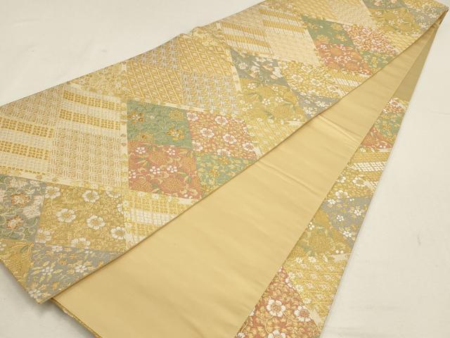 平和屋着物▼六通柄袋帯 花菱文 金糸 正絹 逸品 AABE9462wj