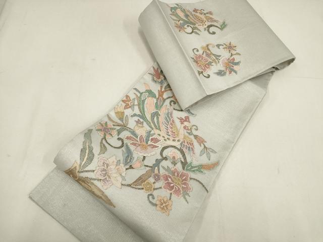 平和屋着物＊夏物 明綴れ 袋帯 花鳥唐草文 金糸 銀通し地 正絹 逸品 AABE9556wj