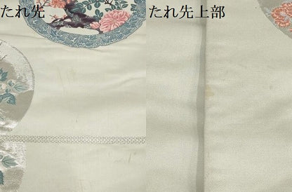 平和屋着物▼六通柄袋帯　揚樹薔薇文　銀糸　正絹　逸品　AABE9572wj