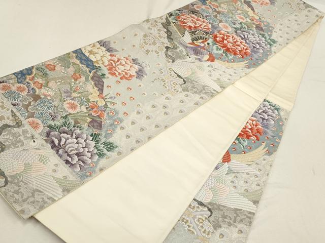 平和屋着物▼六通柄袋帯　唐織　孔雀花文　金銀糸　正絹　逸品　AABE9578wj