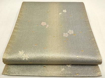 平和屋着物▼六通柄袋帯　麗衣　舞花文　金糸　銀通し地　正絹　逸品　AABE9594wj