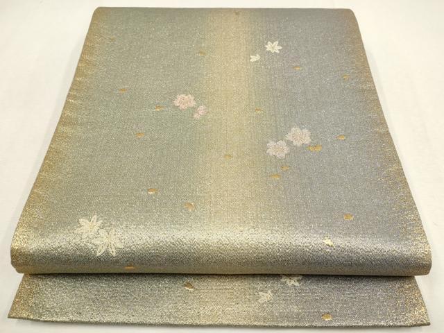 平和屋着物▼六通柄袋帯　麗衣　舞花文　金糸　銀通し地　正絹　逸品　AABE9594wj