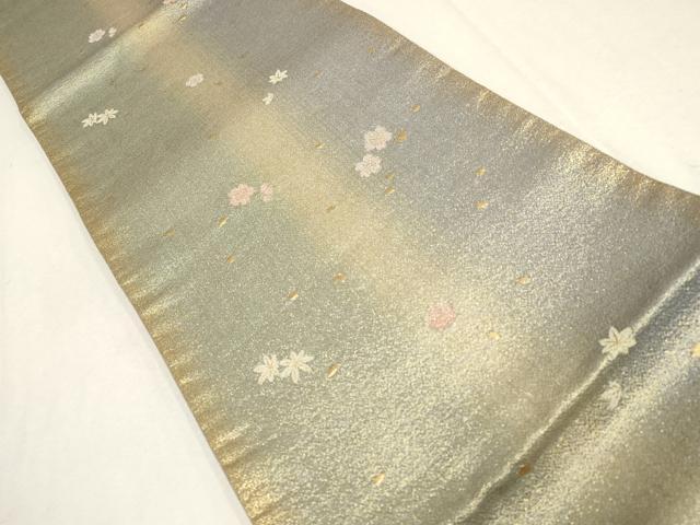 平和屋着物▼六通柄袋帯　麗衣　舞花文　金糸　銀通し地　正絹　逸品　AABE9594wj