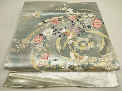 平和屋着物▼六通柄袋帯　花蝶文　金銀糸　引箔　正絹　逸品　AABE9624wj