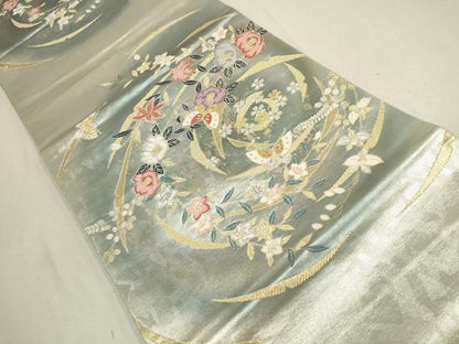 平和屋着物▼六通柄袋帯　花蝶文　金銀糸　引箔　正絹　逸品　AABE9624wj