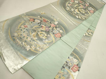 平和屋着物▼六通柄袋帯　花蝶文　金銀糸　引箔　正絹　逸品　AABE9624wj