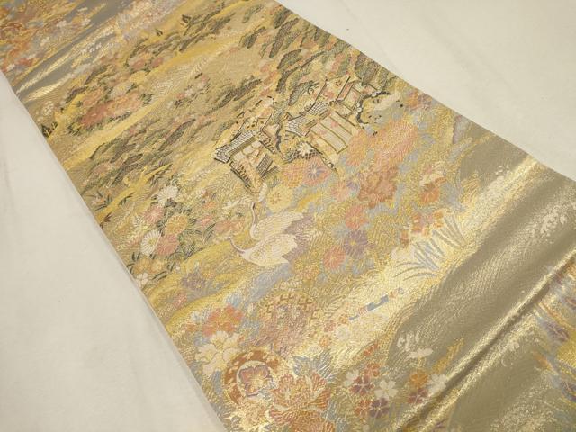 平和屋着物▼六通柄袋帯　松竹梅　鶴　金糸　正絹　逸品　AABE9641wj