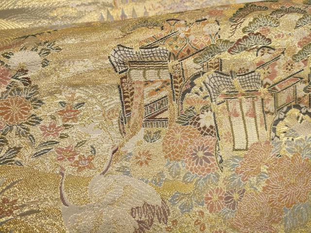 平和屋着物▼六通柄袋帯　松竹梅　鶴　金糸　正絹　逸品　AABE9641wj