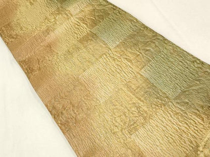 平和屋着物▼全通柄袋帯　市松文様　金通し地　正絹　逸品　AABE9647wj