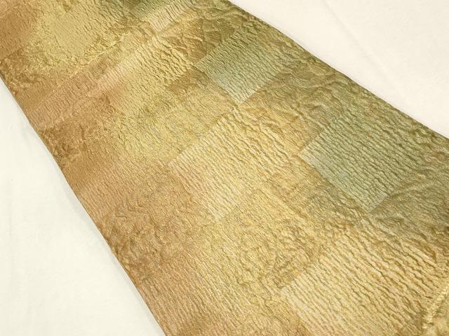 平和屋着物▼全通柄袋帯　市松文様　金通し地　正絹　逸品　AABE9647wj