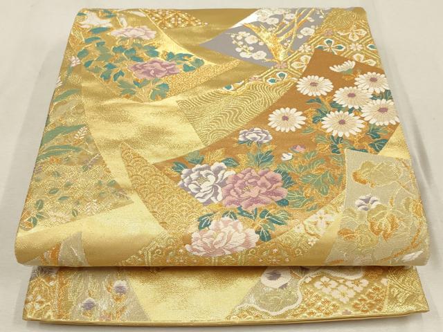 平和屋着物▼六通柄袋帯　唐織　宗達草花図　金銀糸　正絹　逸品　AABE9660wj