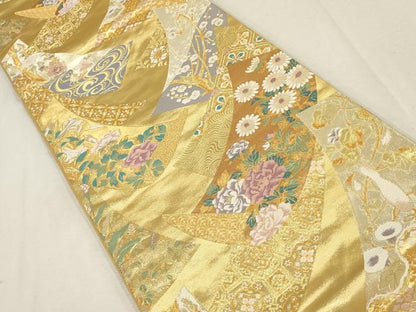 平和屋着物▼六通柄袋帯　唐織　宗達草花図　金銀糸　正絹　逸品　AABE9660wj