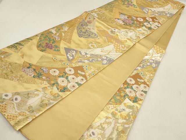 平和屋着物▼六通柄袋帯　唐織　宗達草花図　金銀糸　正絹　逸品　AABE9660wj