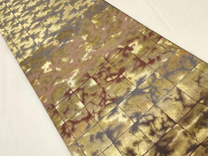 平和屋着物▼六通柄袋帯　市松文様　金糸　正絹　逸品　AABE9689wj