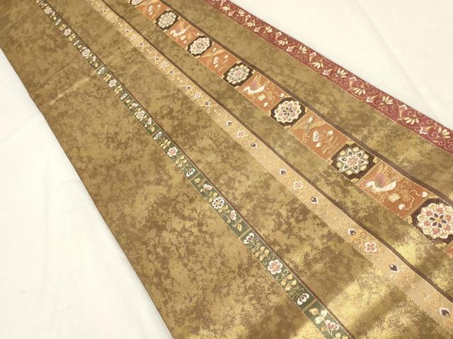 平和屋着物▼六通柄袋帯　正倉院縞文　金糸　引箔　鈴乃屋扱い　正絹　逸品　AABE9794wj