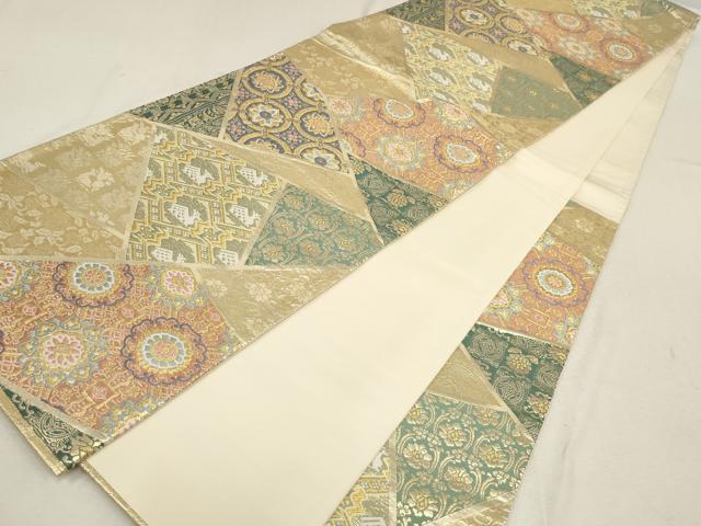平和屋着物▼六通柄袋帯　切嵌有栖川花文　金糸　正絹　逸品　AABE9828wj