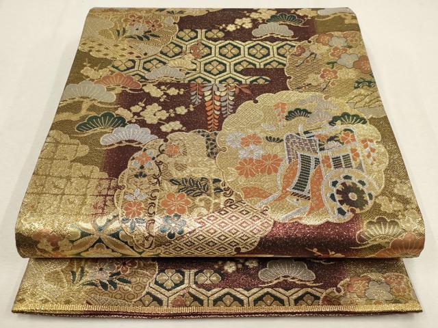 平和屋着物▼六通柄袋帯　雪輪花文　金糸　正絹　逸品　AABE9830wj
