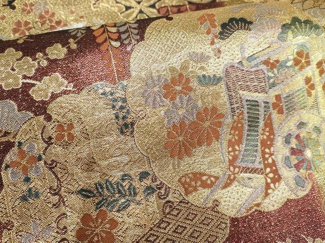 平和屋着物▼六通柄袋帯　雪輪花文　金糸　正絹　逸品　AABE9830wj