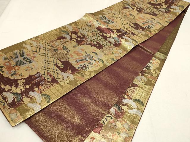 平和屋着物▼六通柄袋帯　雪輪花文　金糸　正絹　逸品　AABE9830wj