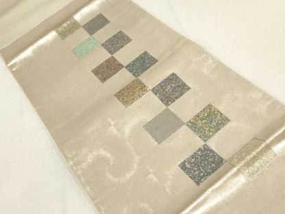 平和屋着物▼六通柄袋帯　色紙文　金彩　引箔　正絹　逸品　AABE9853wj