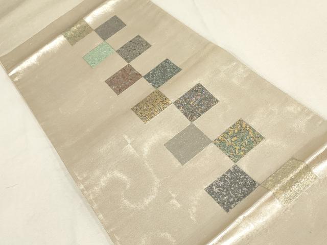 平和屋着物▼六通柄袋帯　色紙文　金彩　引箔　正絹　逸品　AABE9853wj
