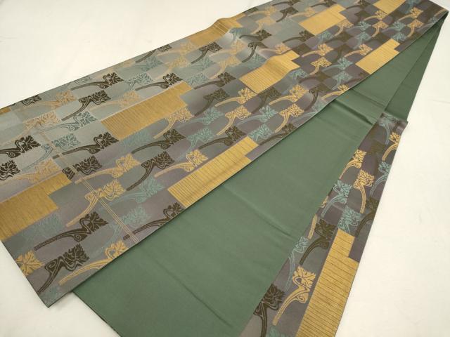 平和屋着物▼六通柄袋帯　変わり市松文　金糸　正絹　逸品　AABE9857wj
