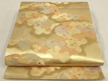 平和屋着物▼六通柄袋帯　霞文　金糸　正絹　逸品　AABE9860wj