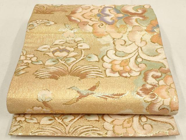 平和屋着物▼六通柄袋帯　花鳥文　金糸　正絹　逸品　AABE9866wj