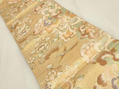 平和屋着物▼六通柄袋帯　花鳥文　金糸　正絹　逸品　AABE9866wj
