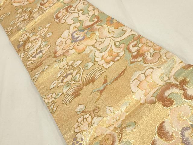 平和屋着物▼六通柄袋帯　花鳥文　金糸　正絹　逸品　AABE9866wj