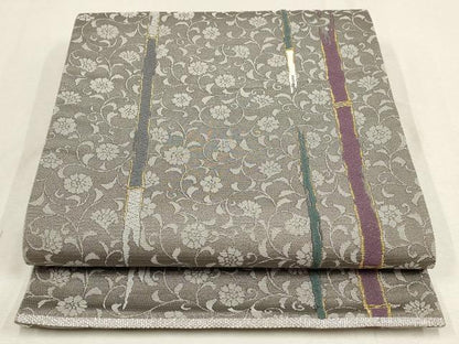 平和屋着物▼六通柄袋帯　花唐草文　金銀糸　正絹　逸品　AABE9873wj