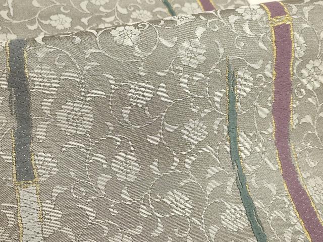 平和屋着物▼六通柄袋帯　花唐草文　金銀糸　正絹　逸品　AABE9873wj
