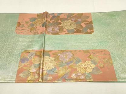 平和屋着物▼太鼓柄袋帯 螺鈿 草花文 金彩 正絹 逸品 AABE9888wj