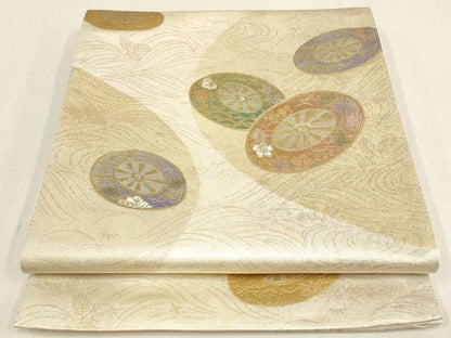 平和屋着物▼太鼓柄袋帯 螺鈿 流水花車文 松竹梅 金彩 正絹 逸品 AABE9915wj