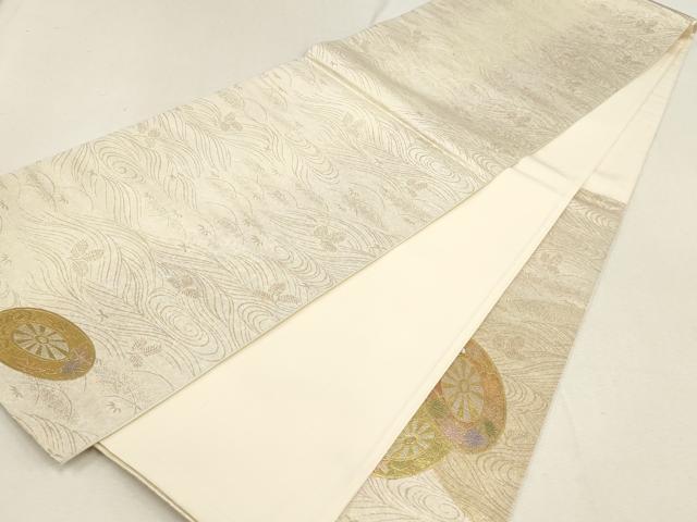 平和屋着物▼太鼓柄袋帯 螺鈿 流水花車文 松竹梅 金彩 正絹 逸品 AABE9915wj