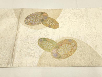 平和屋着物▼太鼓柄袋帯 螺鈿 流水花車文 松竹梅 金彩 正絹 逸品 AABE9915wj