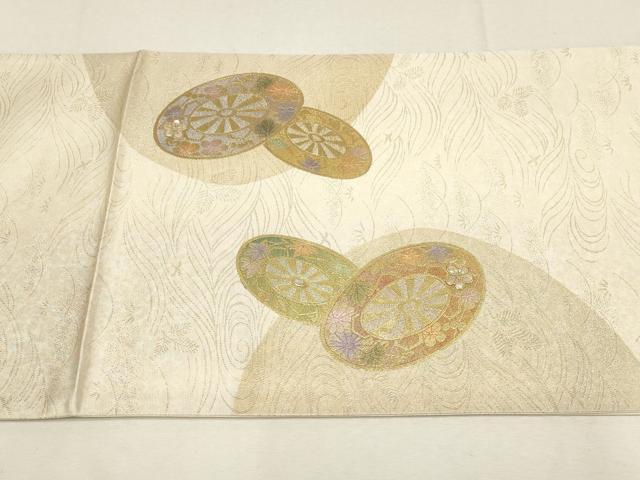 平和屋着物▼太鼓柄袋帯 螺鈿 流水花車文 松竹梅 金彩 正絹 逸品 AABE9915wj