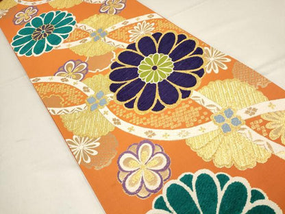 平和屋着物▼西陣 樹謹製 六通柄袋帯 モール 舞花文 金糸 正絹 逸品 AABE9985wj