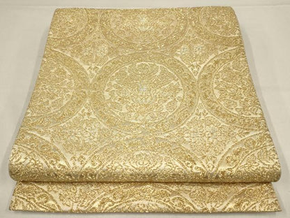 平和屋着物▼六通柄袋帯 吉祥花丸文 金糸 正絹 逸品 AABE9990wj
