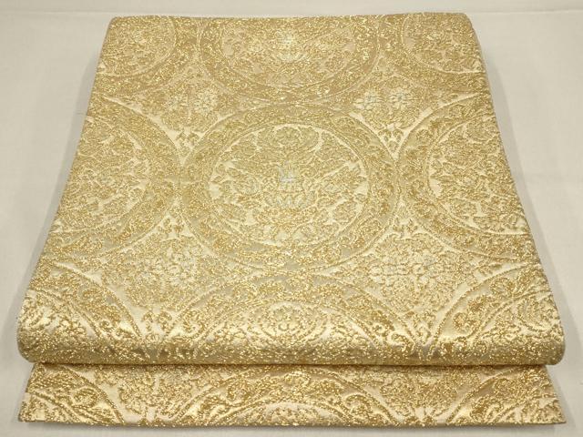 平和屋着物▼六通柄袋帯 吉祥花丸文 金糸 正絹 逸品 AABE9990wj