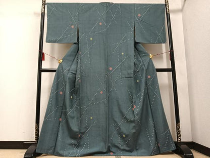 平和屋着物●上質な紬　絞り　幾何学文様　正絹　逸品　AABF0004ph