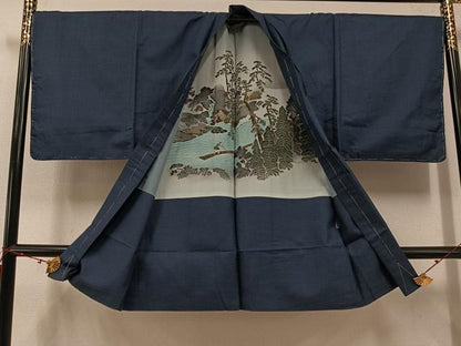 平和屋着物●男性　紬　アンサンブル　長襦袢(袷)セット　亀甲柄　正絹　逸品　未使用　AABF0006ph