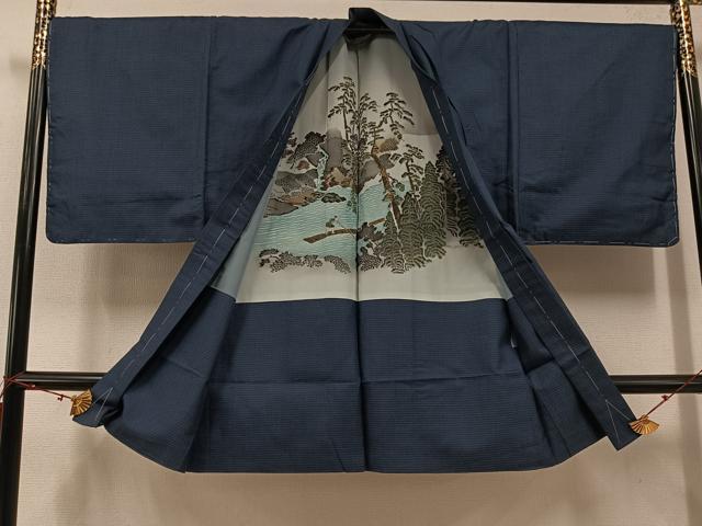 平和屋着物●男性　紬　アンサンブル　長襦袢(袷)セット　亀甲柄　正絹　逸品　未使用　AABF0006ph