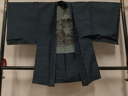 平和屋着物●男性　紬　アンサンブル　色無地　羊羹色　正絹　逸品　未使用　AABF0007ph