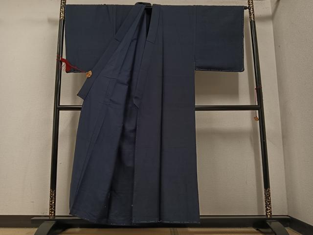 平和屋着物●男性　紬　アンサンブル　色無地　藍鉄色　正絹　逸品　未使用　AABF0009ph